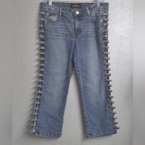 Platinum Plush Cropped Jeans With Open Side Rhinestones  Size 11